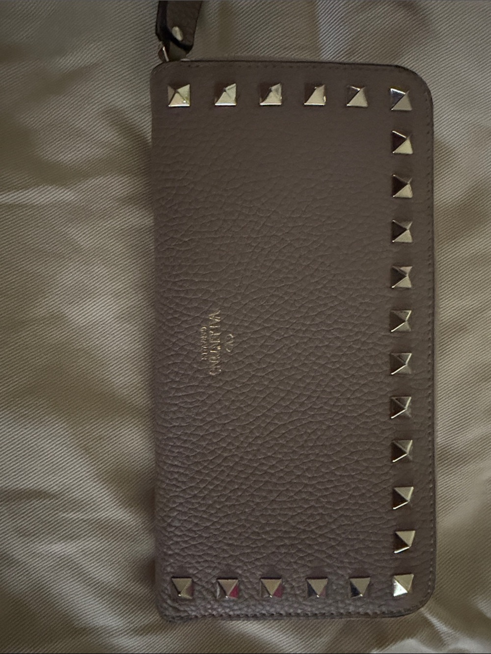 Valentino Beige Zip-Around Leather Wallet with Gold Hardware